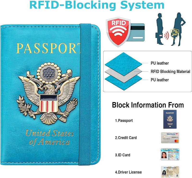 FACATH Premium Passport Holder for Travel, RFID Blocking Passport Cover Slim, Durable & Travel-Friendly, Passport Wallet Keep Your Documents Safe & Organized (Sky Blue) - Image 2